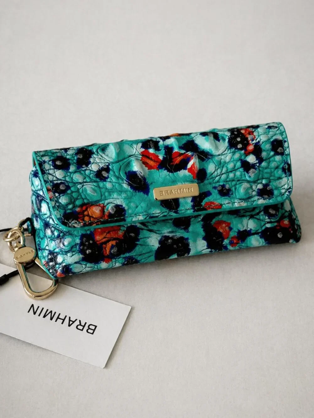 Brahmin Elora Frisky Blue Melbourne Leather Croc-Embossed EyeGlass Case Holder
